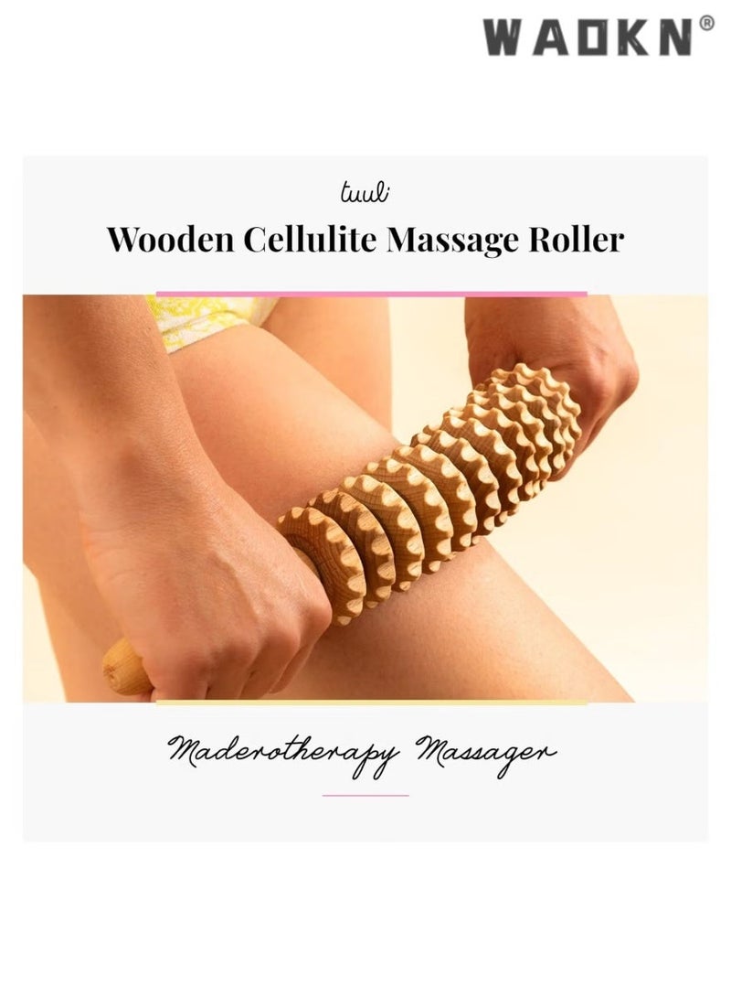 WAOKN 12 Wheeled Wooden Massage Stick Massage Hammer,Curved Wooden Massage Roller for Waist and Thighs Multifunctional Body Roller,Reduce Cellulite and Muscle Tension Relieve fatigue - Image 2
